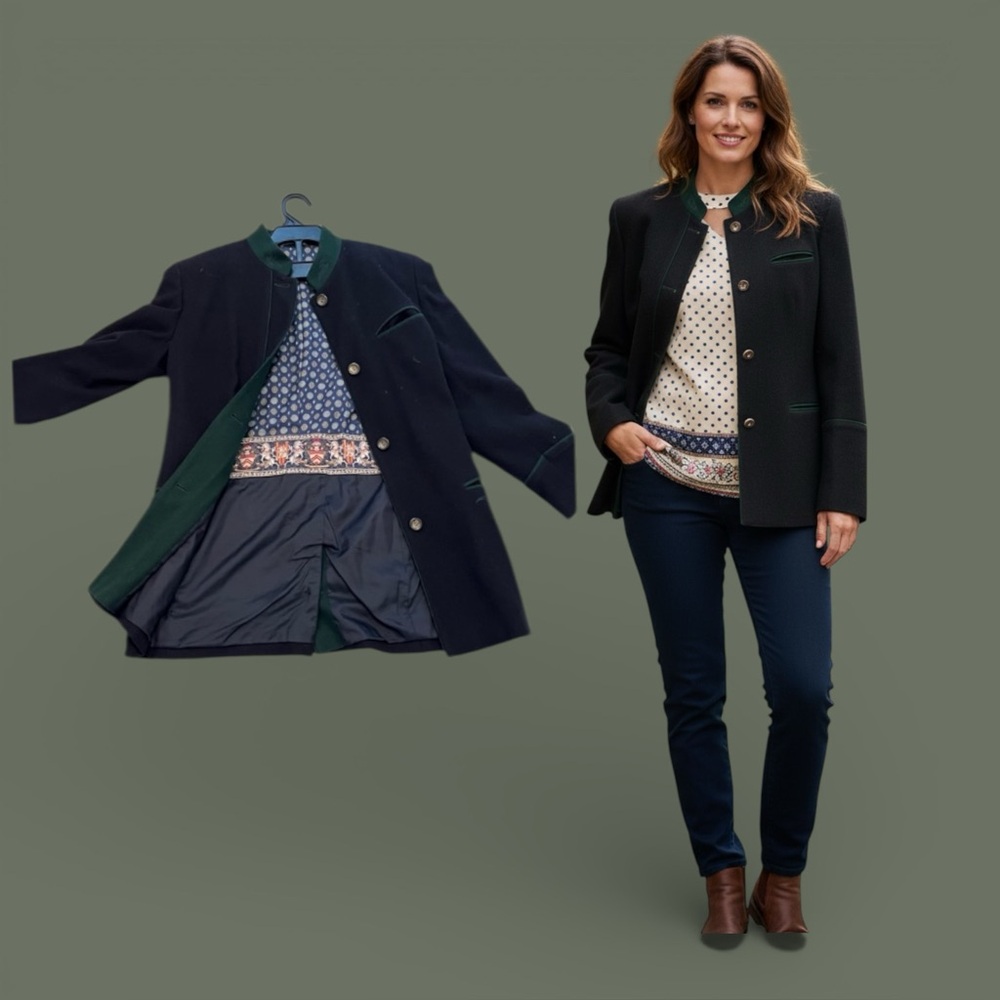 Bogner Black Wool  Jacket with Green Accents
